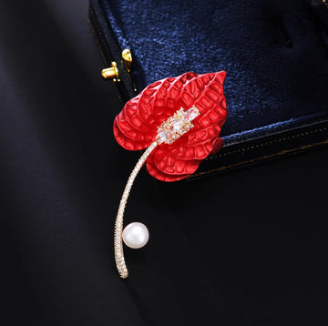 XSB152 - Red Lotus Leaf Saree Brooch